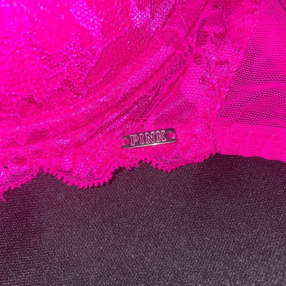 Bright pink lace push up bra